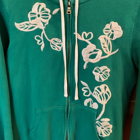 Old Navy green with embroidered flower design hoodie. - Picture 3 of 6